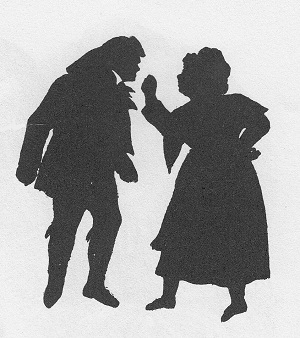a silhouette picture of two people next to each other
