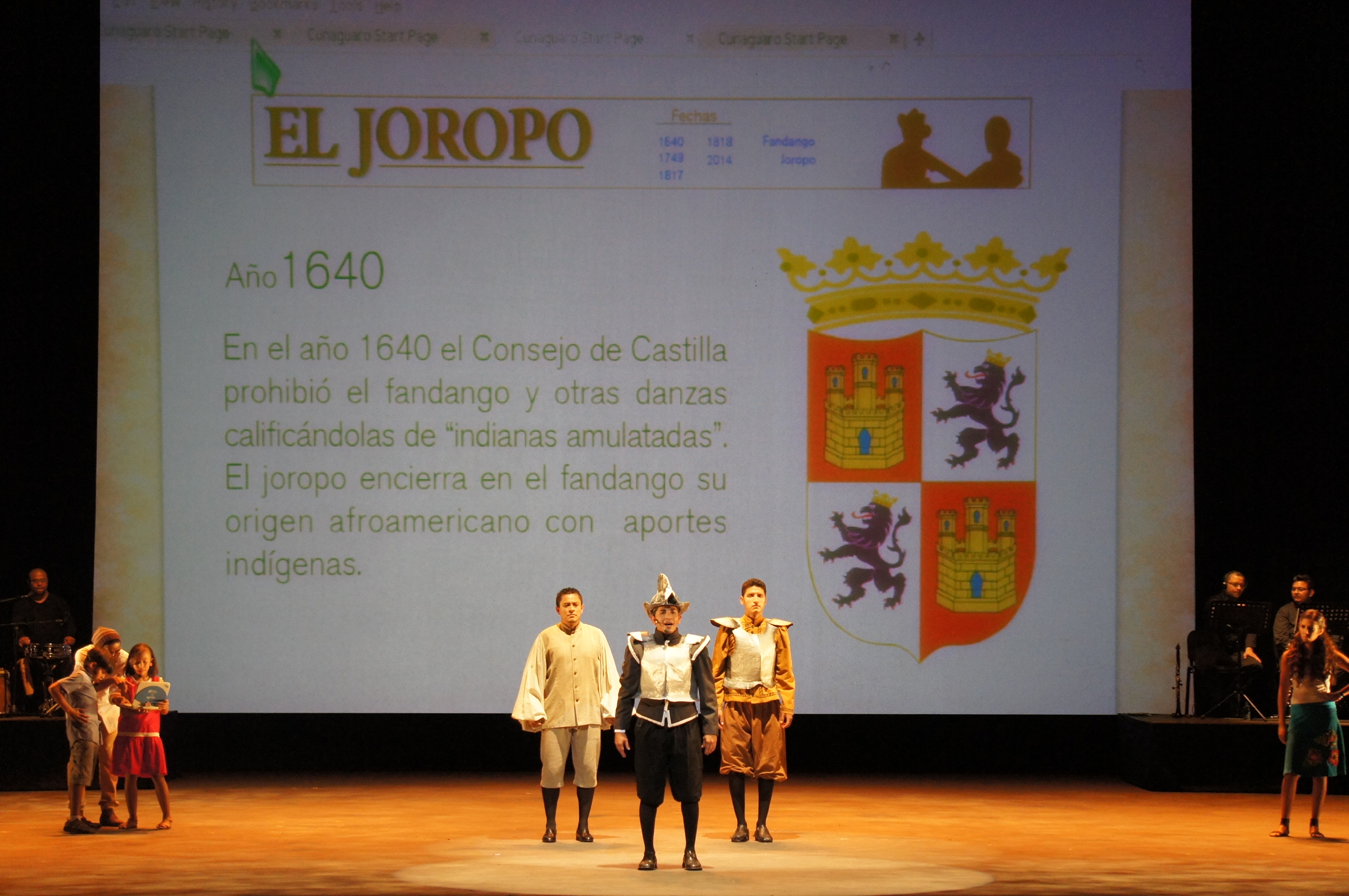 the men in the national costumes stand on the stage