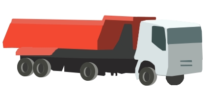 a dump truck is shown with a red, black and white color scheme
