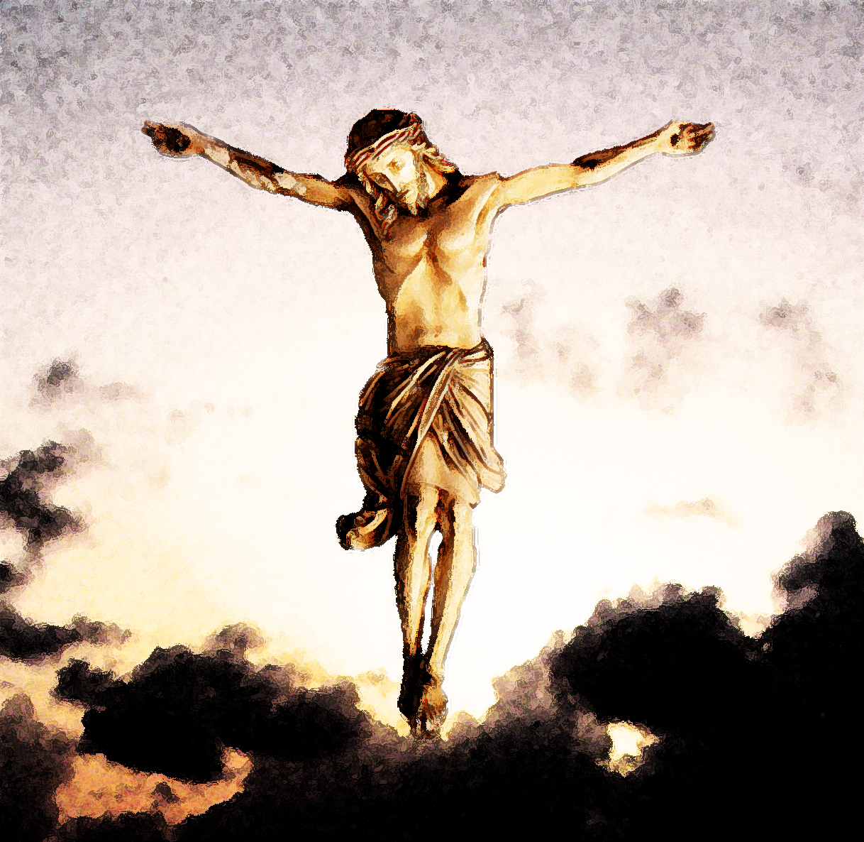 there is a person with his arms outstretched above a cross