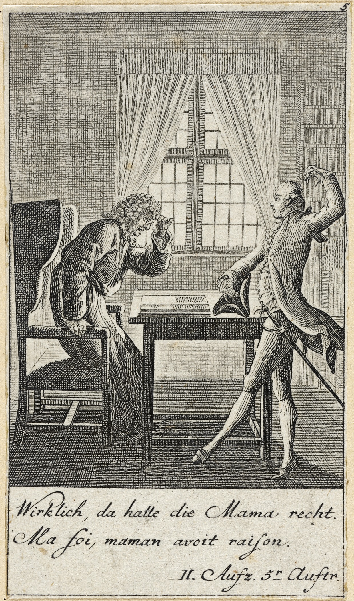 an engraving of two men at a table