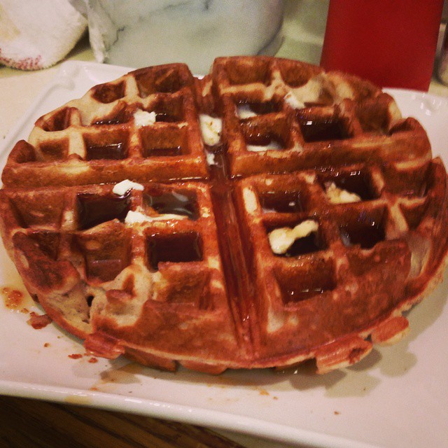 there are waffles that have been fried with er and syrup