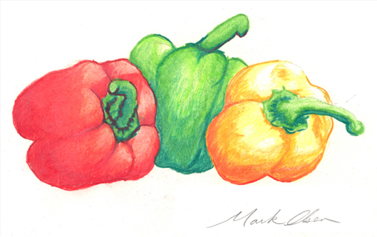 a drawing of three peppers sitting on top of each other