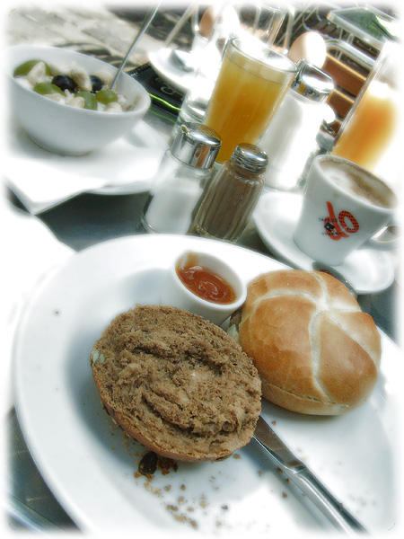 plate full of food and drinks on the table