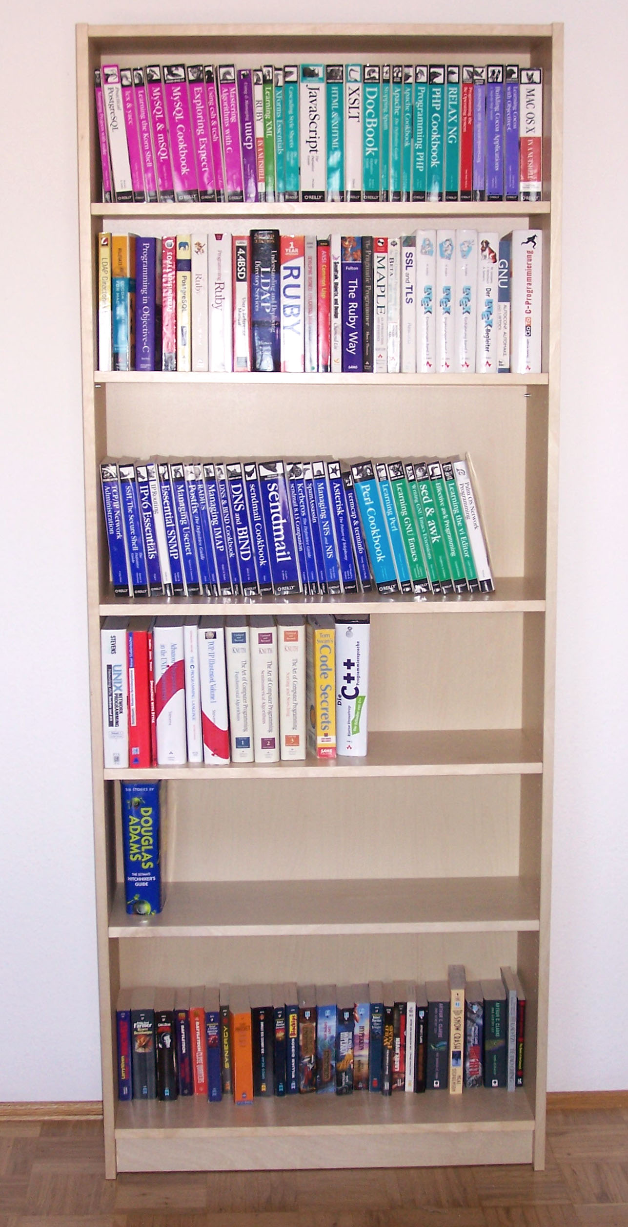 a book shelf filled with books on it