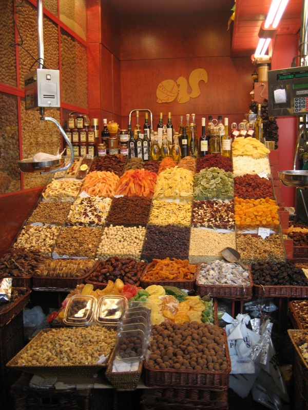 a display of nuts and liquor at a store