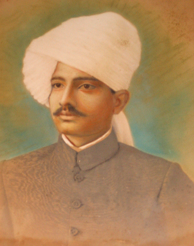 a portrait of a man in a turban and white hat