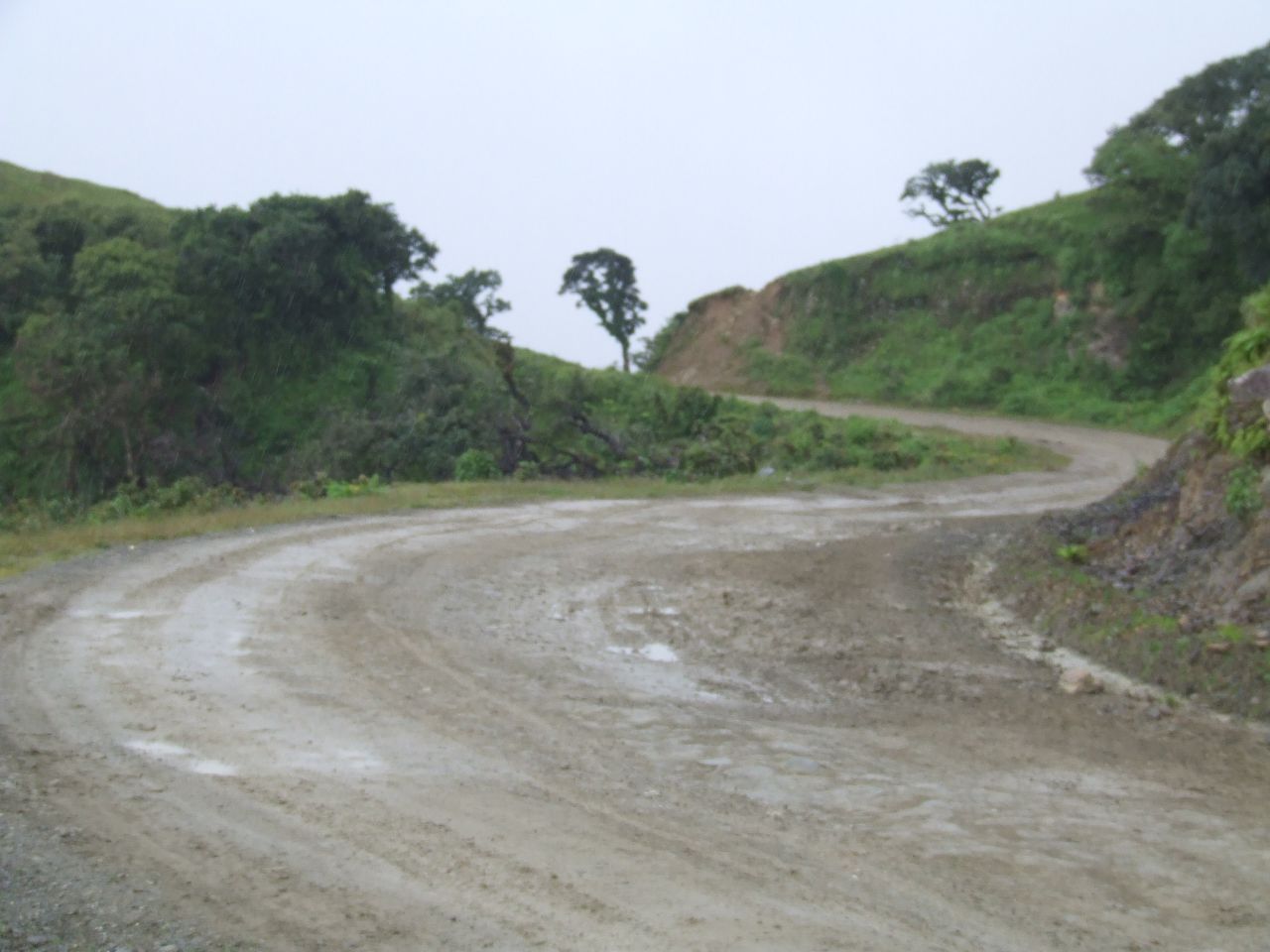a view of a dirt road leading uphill
