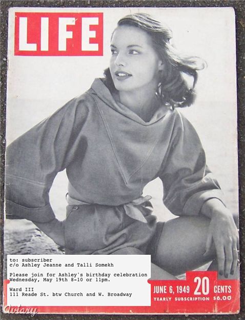 an old fashion magazine advertises this woman's po