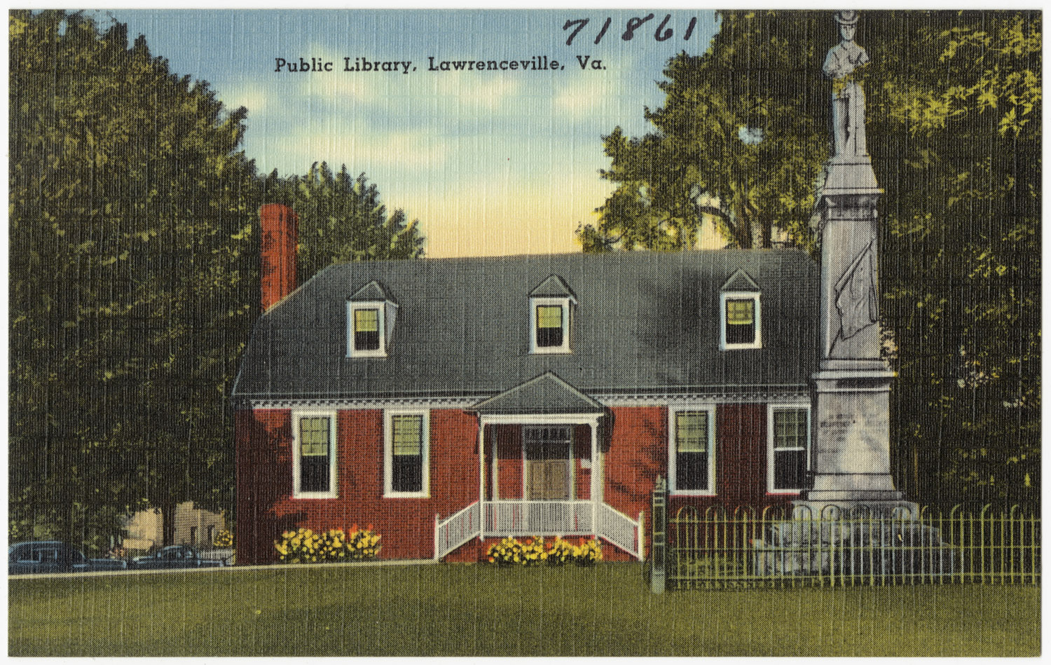 a postcard depicting a small, well - kept house with a tall chimney