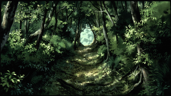 an artistic painting of a forest scene