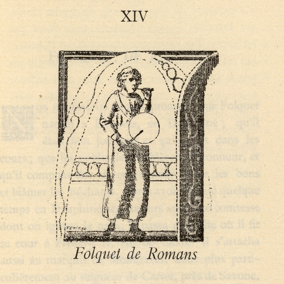 an old book with an illustration of a man and woman in it