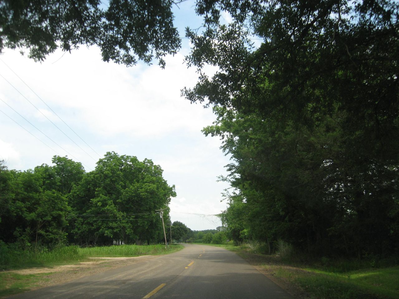 an open road with trees on both sides and no cars