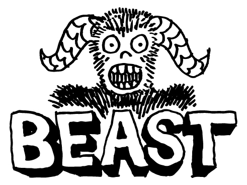 the word beast is outlined in black ink on a white background