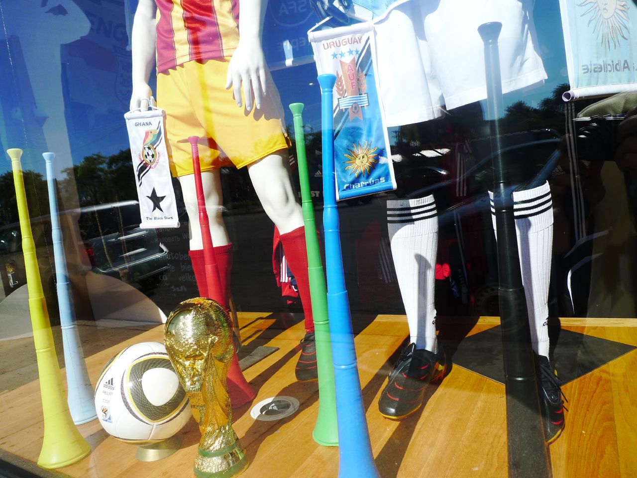 a window display with many different items inside