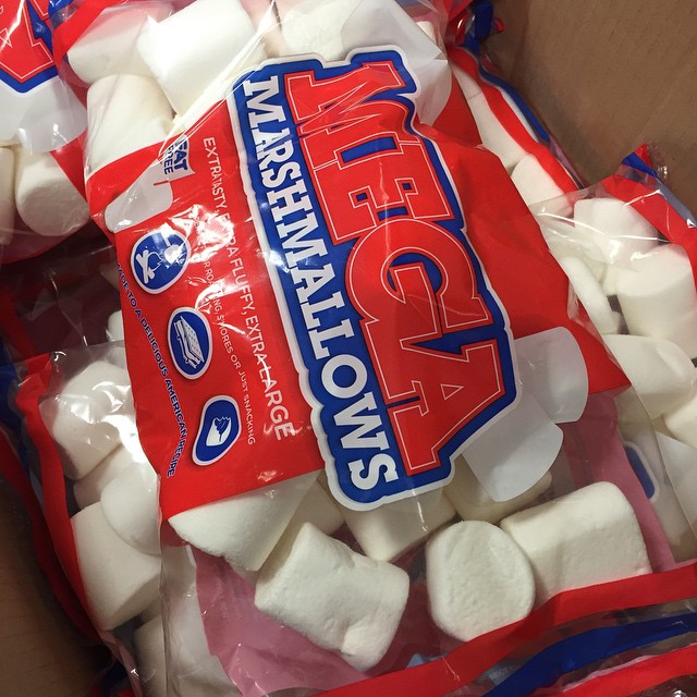 a bag filled with marshmallows in a red package