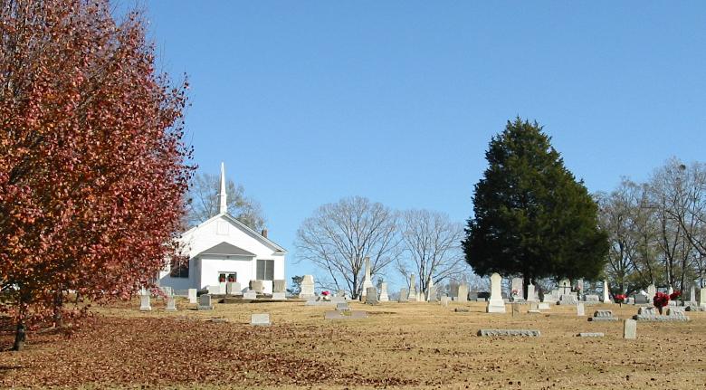 a small church near a cemetery