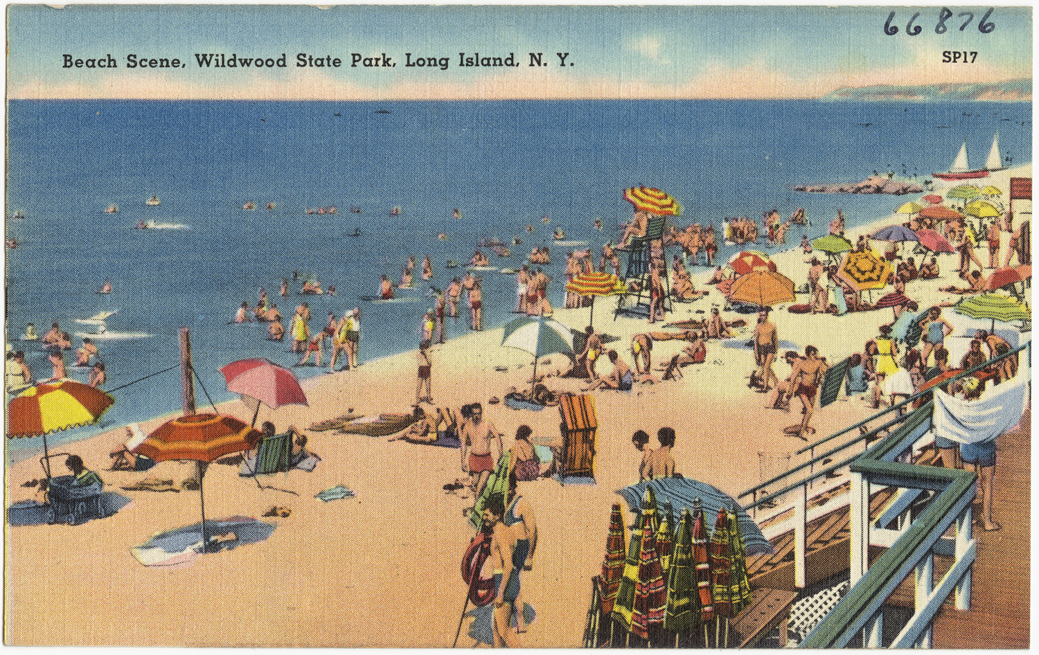 an old postcard of the beach at woodbine