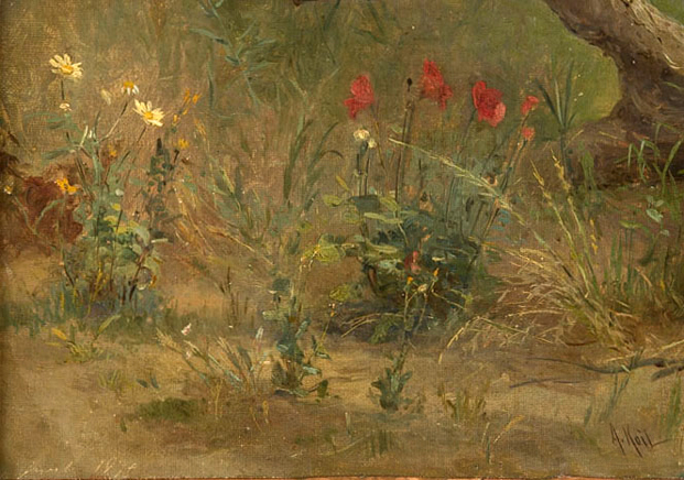 a painting of a bunch of wild flowers