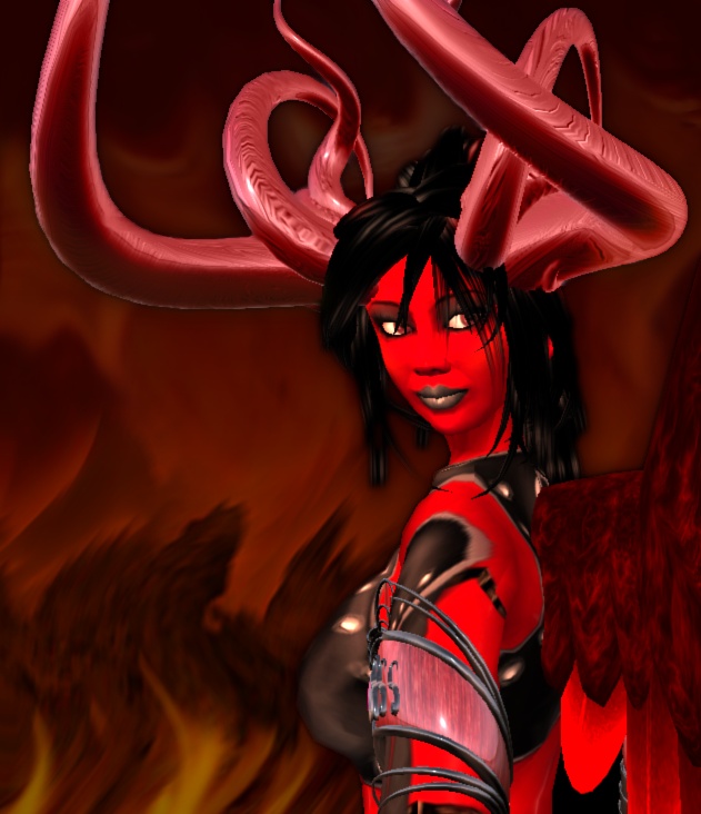 a woman is wearing an evil outfit with horns