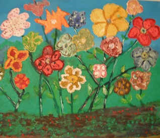 a painting with many flowers in different colors on it