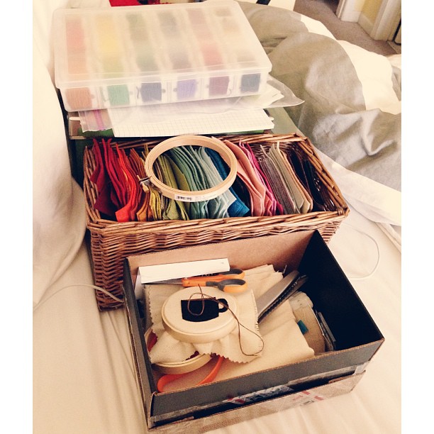 an open box with yarn and knitting accessories in it