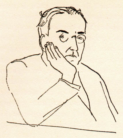 the image shows a drawing of an older man looking thoughtful
