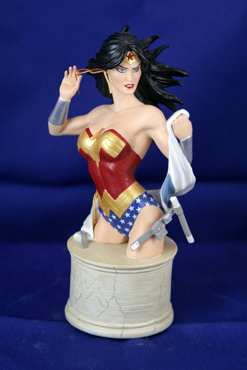 a wonder woman statue is posed as a hero