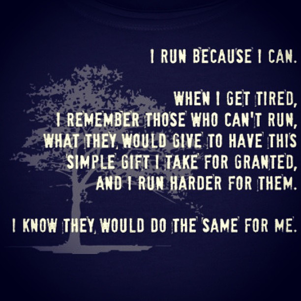 the poem, i run because i can, is displayed in blue and white