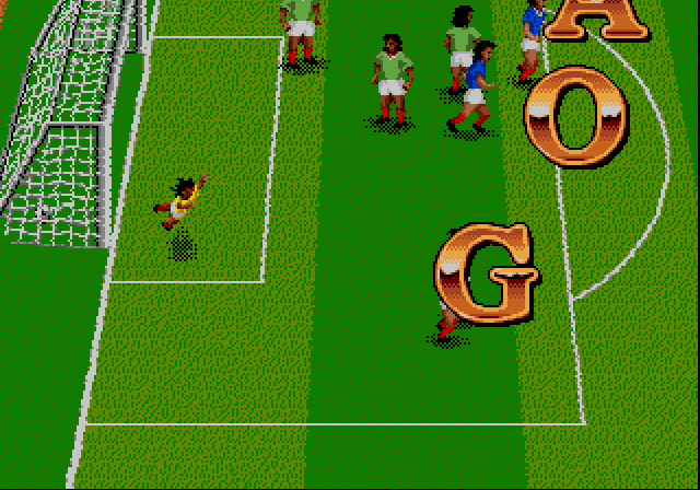 a video game image showing soccer on the computer screen
