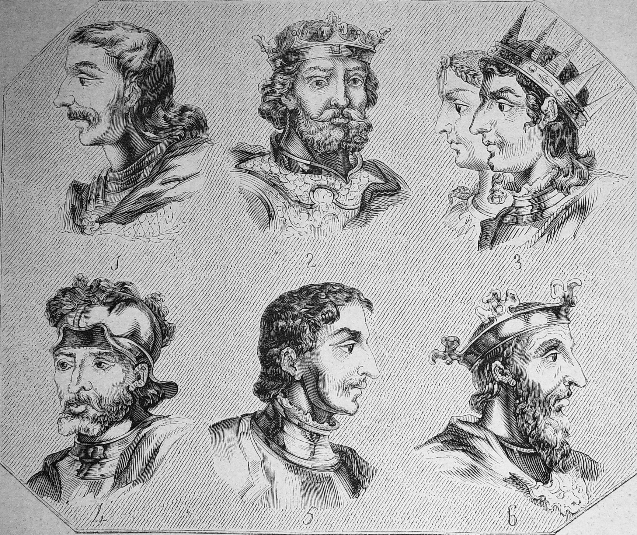 four men's faces from a 19th - century portrait