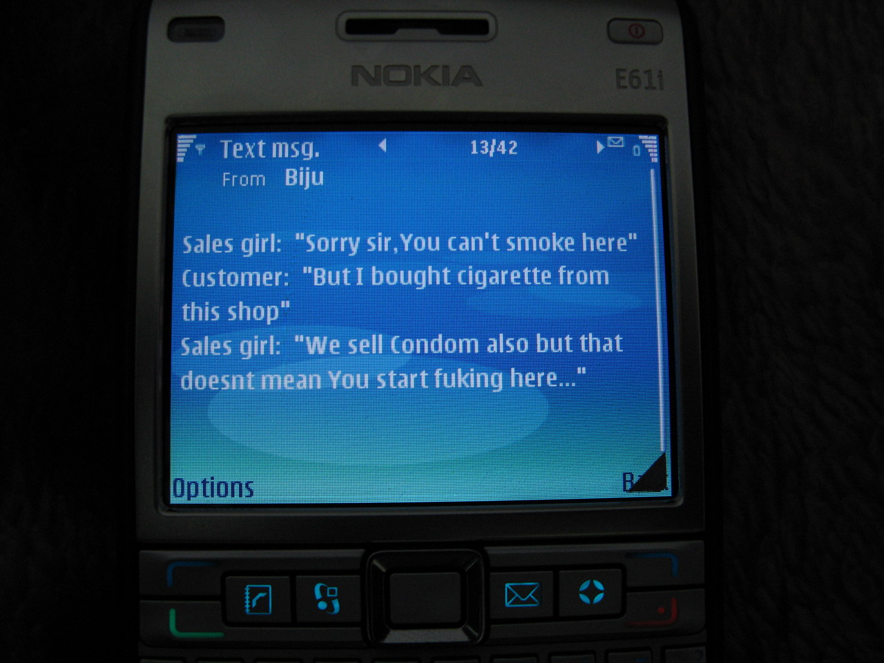 a cell phone is shown with a message on the screen