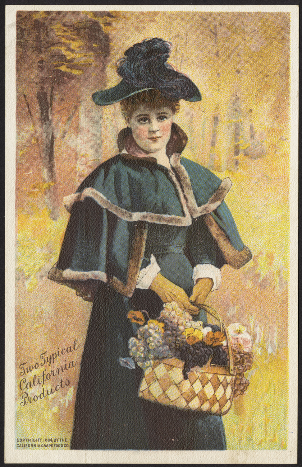 an old fashioned thanksgiving postcard features a pretty little girl holding an elaborate basket
