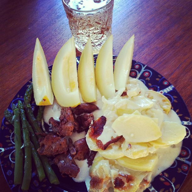 an odd looking plate has several different types of food