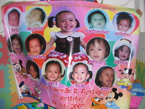 a pink poster with pictures of children's faces and names on it