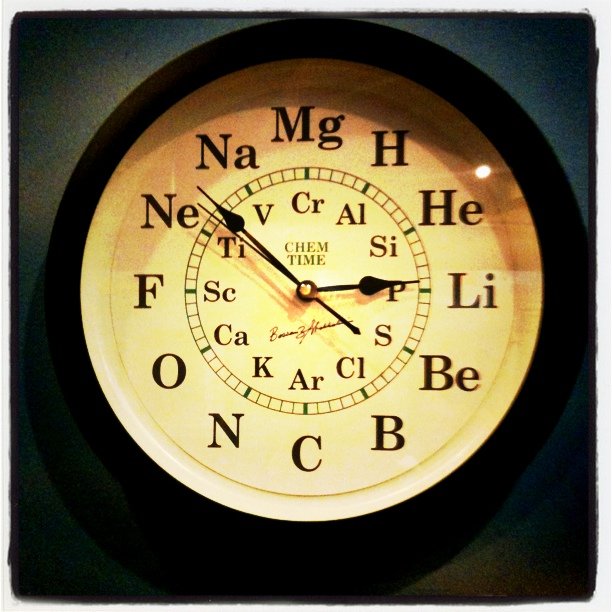 a clock has words on it that spell out time