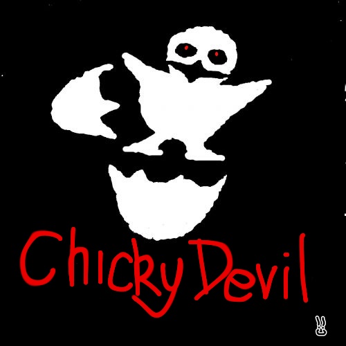 a creepy evil logo with an owl face