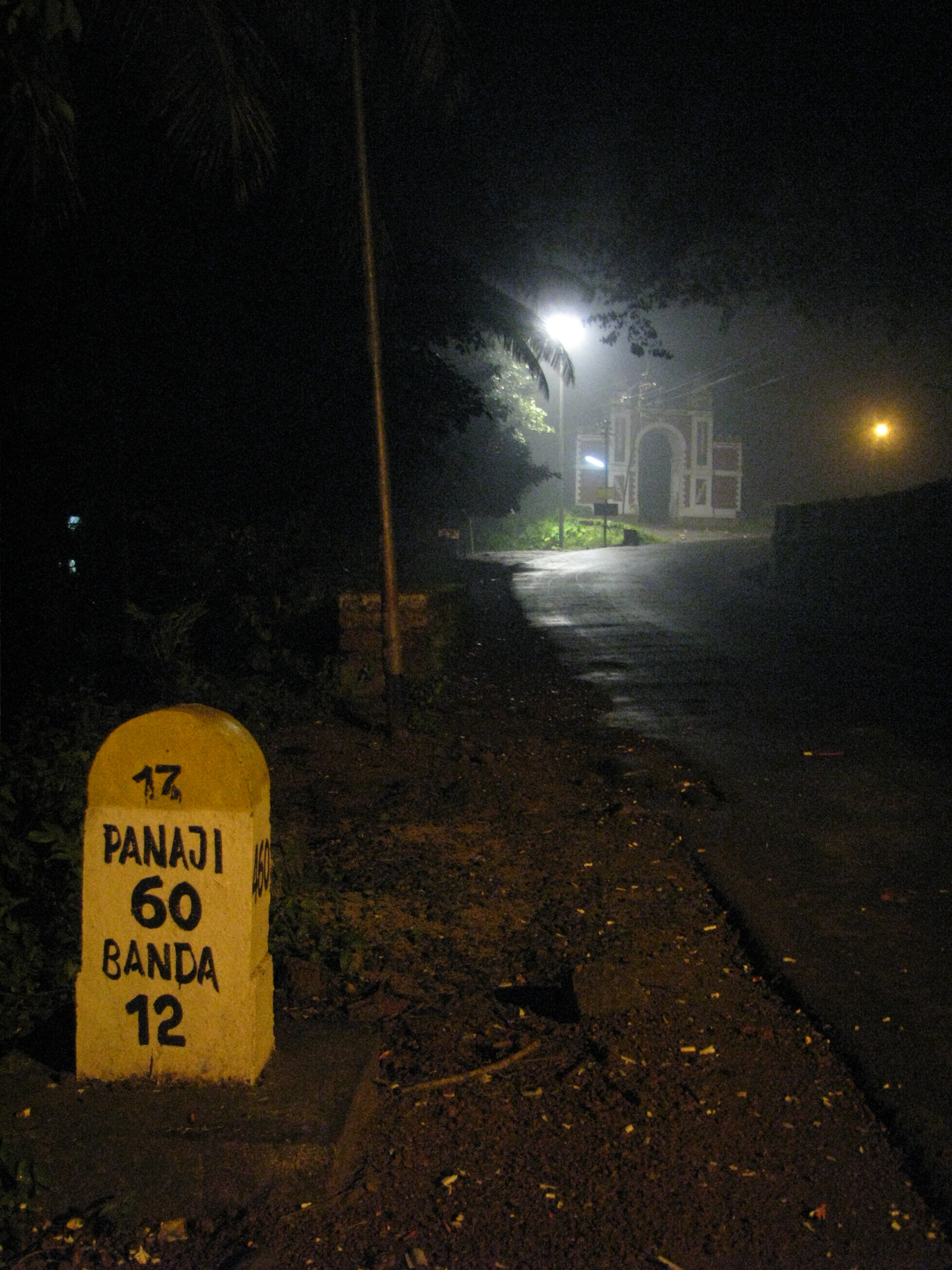 the street signs are yellow and black on the dark road