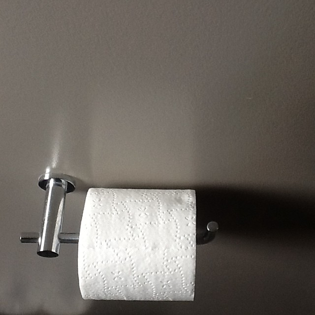 this toilet paper dispenser is holding toilet rolls