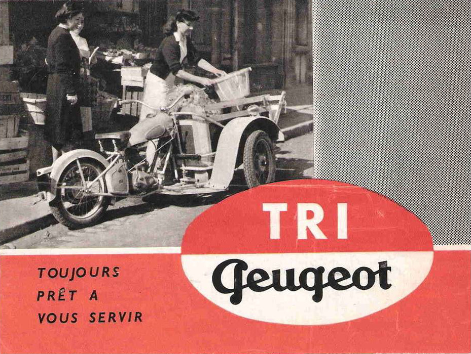 a vintage french automobile ad featuring two people talking to another woman on the motorcycle