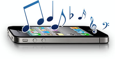 an iphone is hooked to musical notes