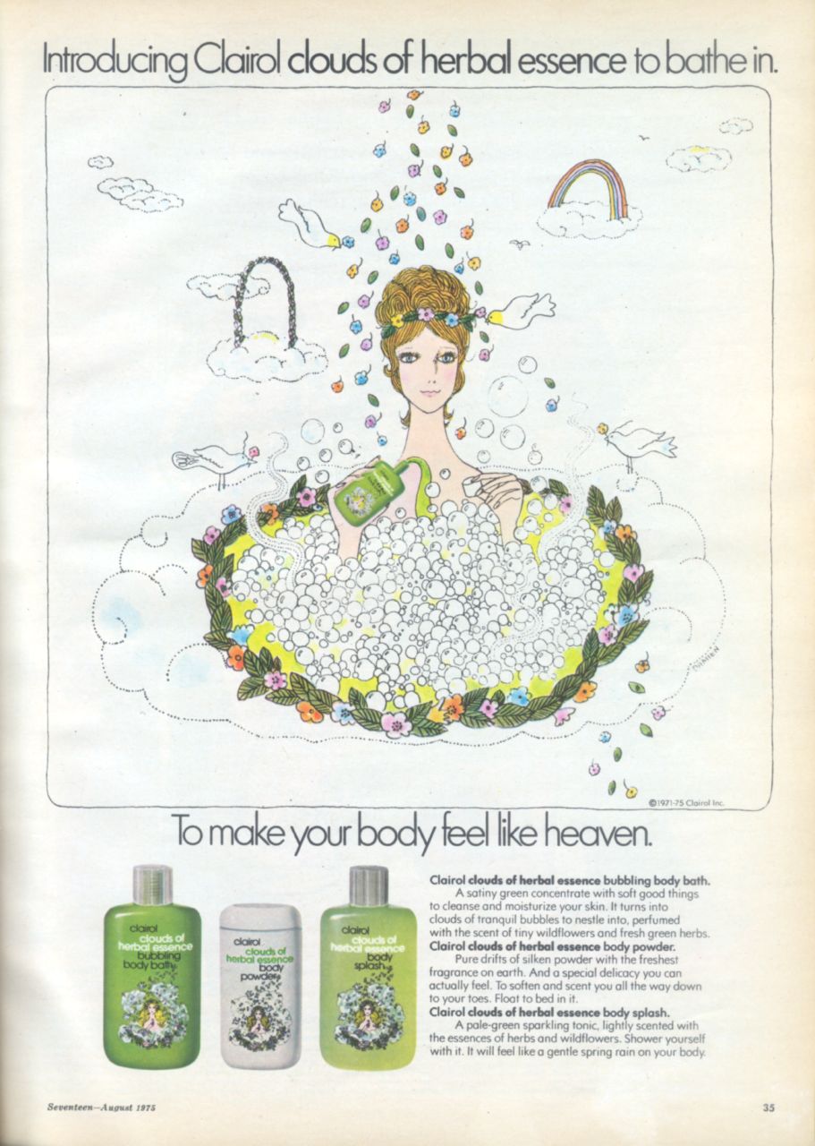 an ad from the bath company featuring a young woman in a bathtub with lots of bubbles
