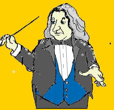 the music conductor is a yellow background with words,