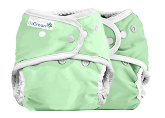 2 pieces of green cloth diaper cover with white piping