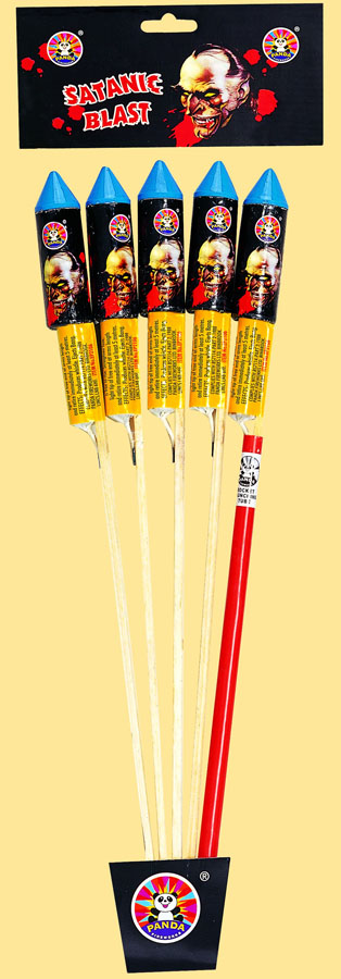 a set of four blue and red toothpicks with labels
