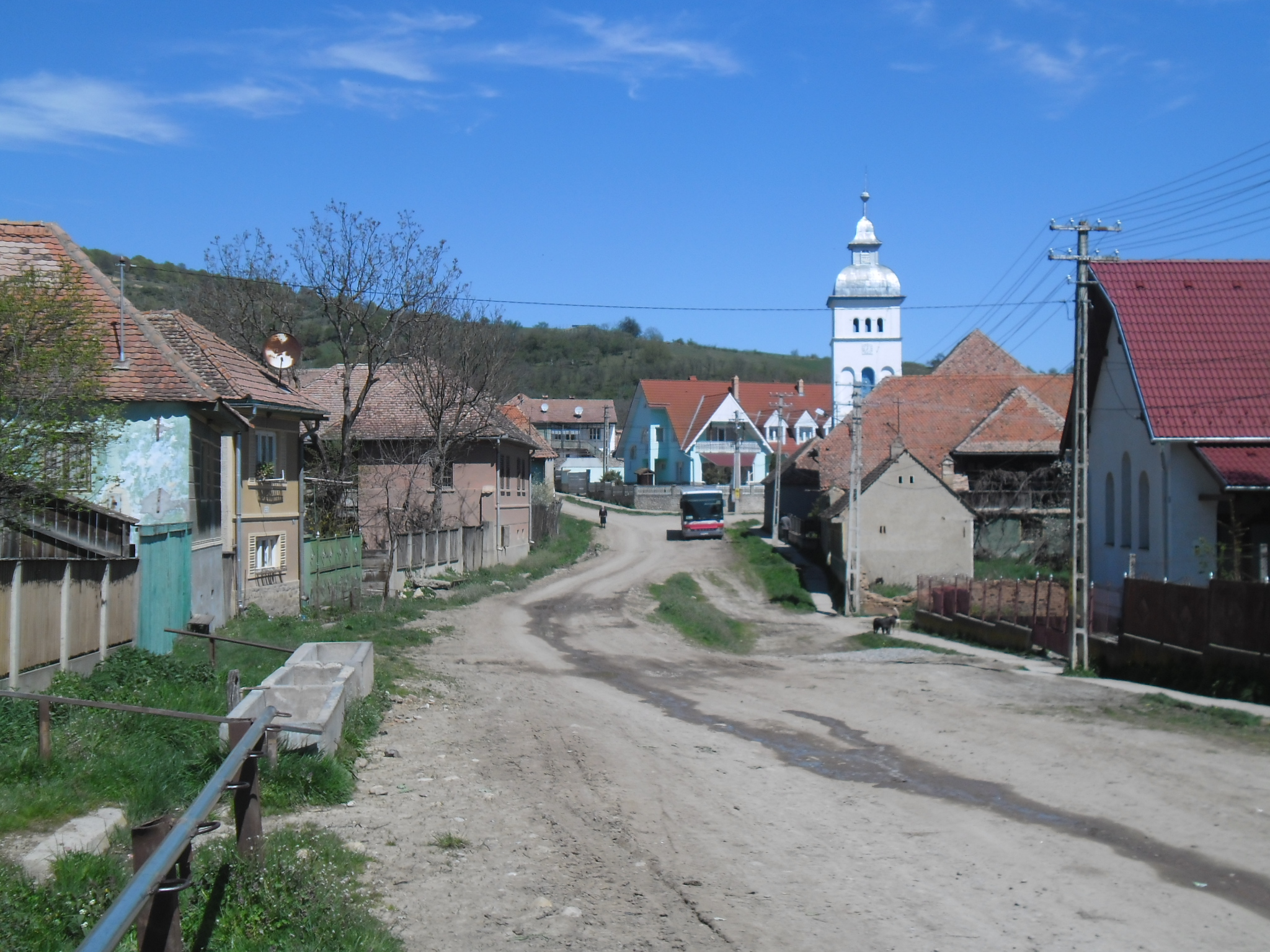 an empty street in the village with houses