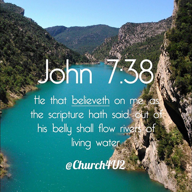 a bible verse with a river and mountain background