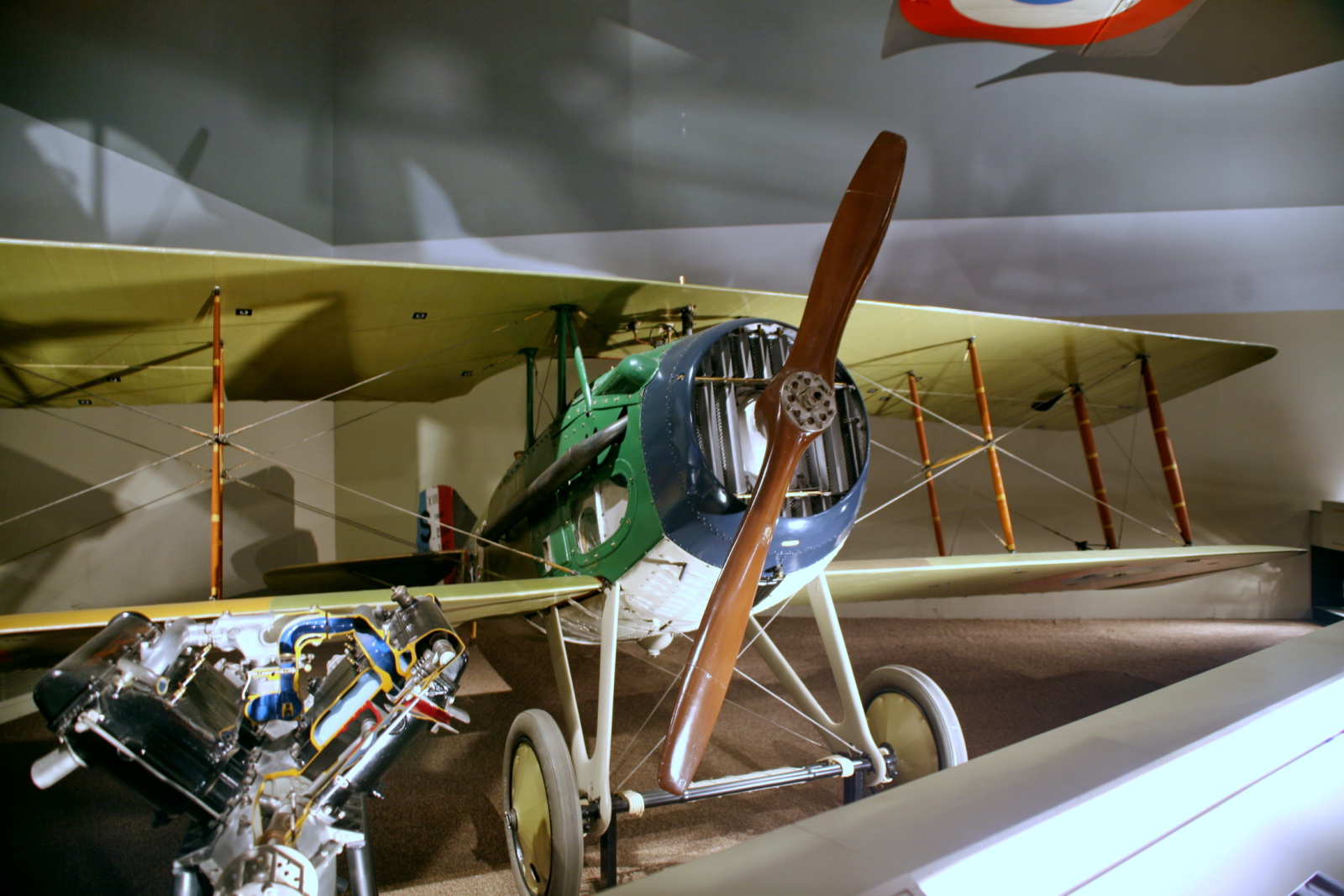 a plane on display in a museum setting