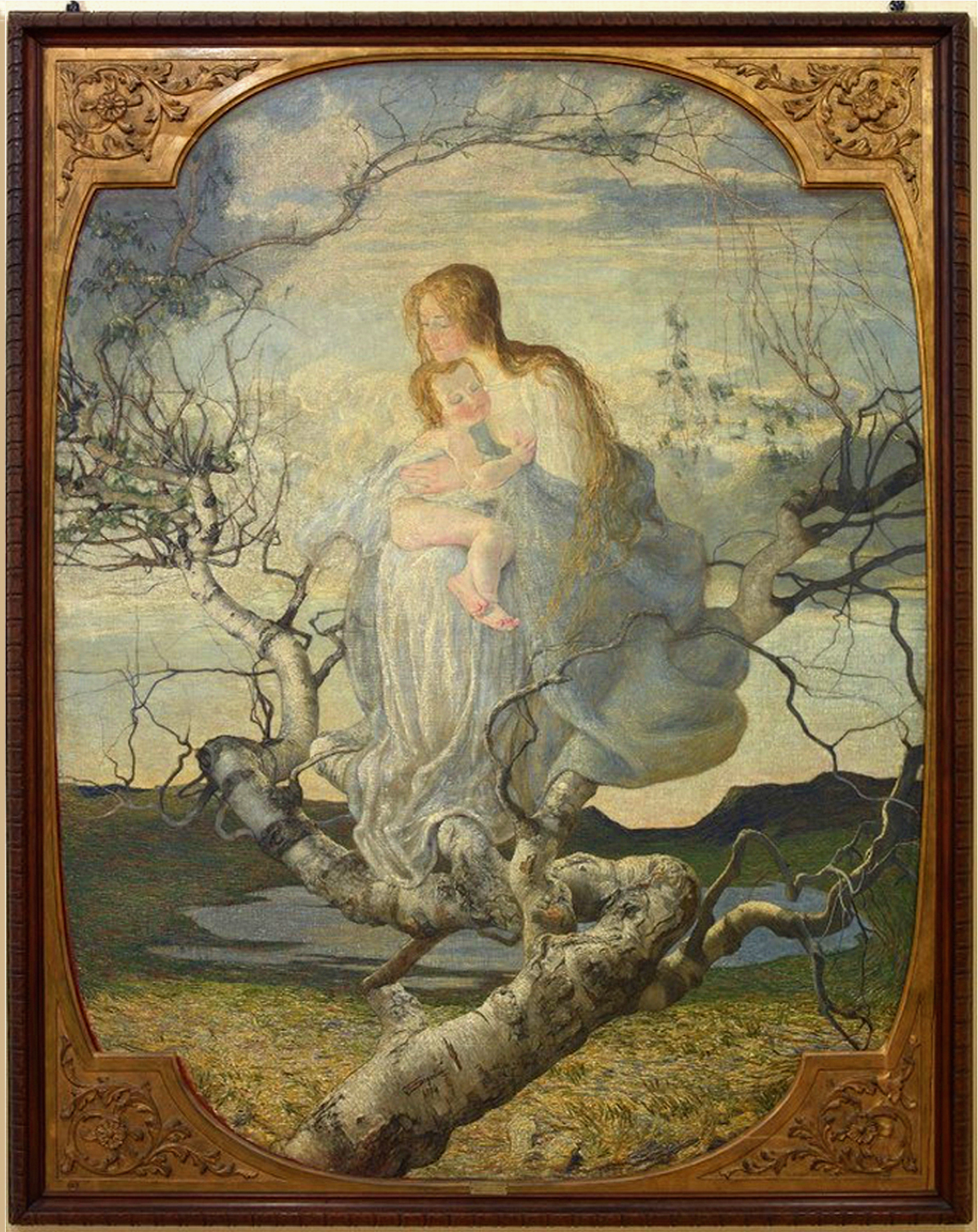 a painting of an angel holding a baby