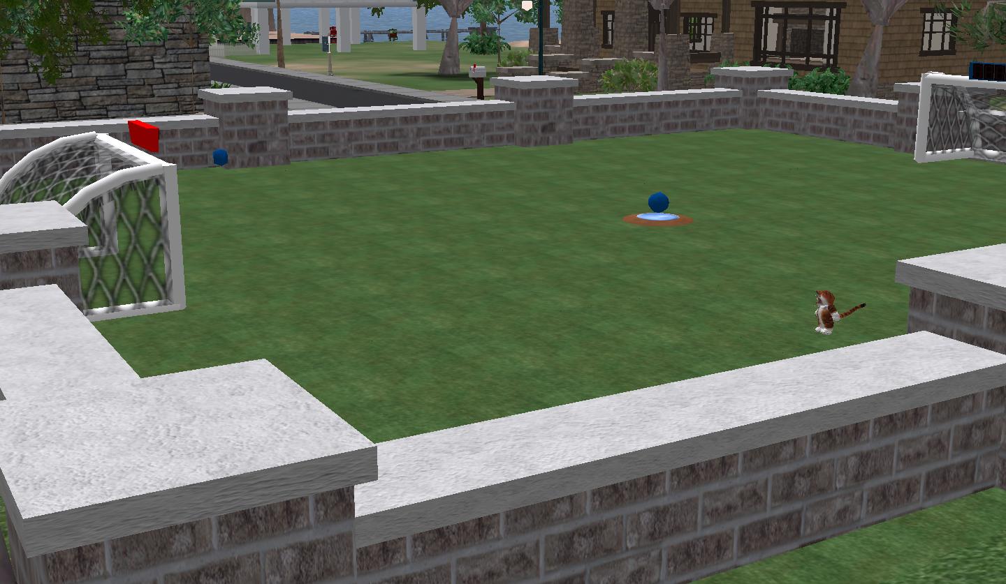 a computer generated view of a small outdoor soccer field